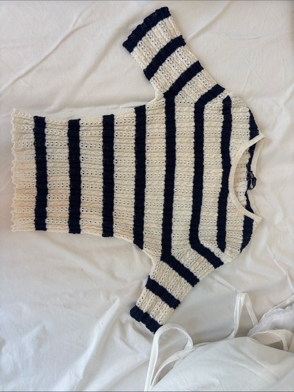 Zara Cream and Black Striped short sleeve